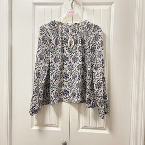 Aeropostale Floral Boho Tie Blouse Cream Navy - M